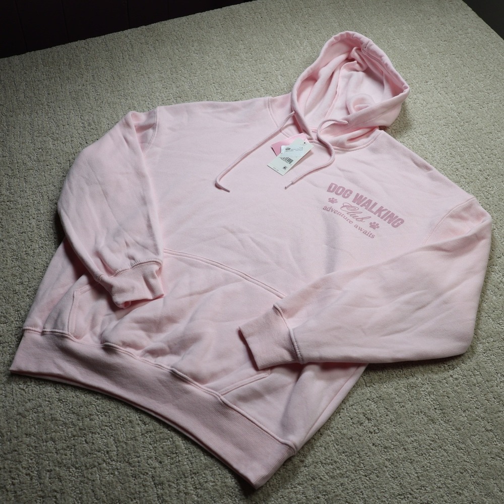 Zoe + Liv Womens Pink Dog Walking Club Graphic Hoodie Sweatshirt XS NEW